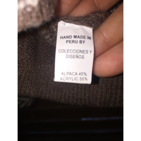 Alpaca Connection Large Full-Zip Hooded Sweater Handmade Peru Taupe Beautiful - Picture 7 of 7